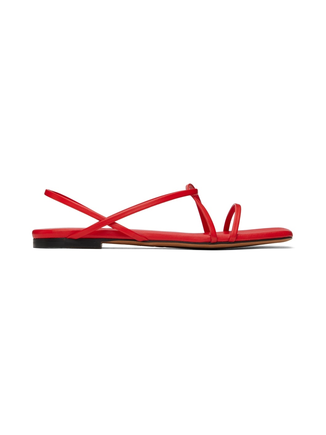 Red Square Flat Strappy Sandals - 1