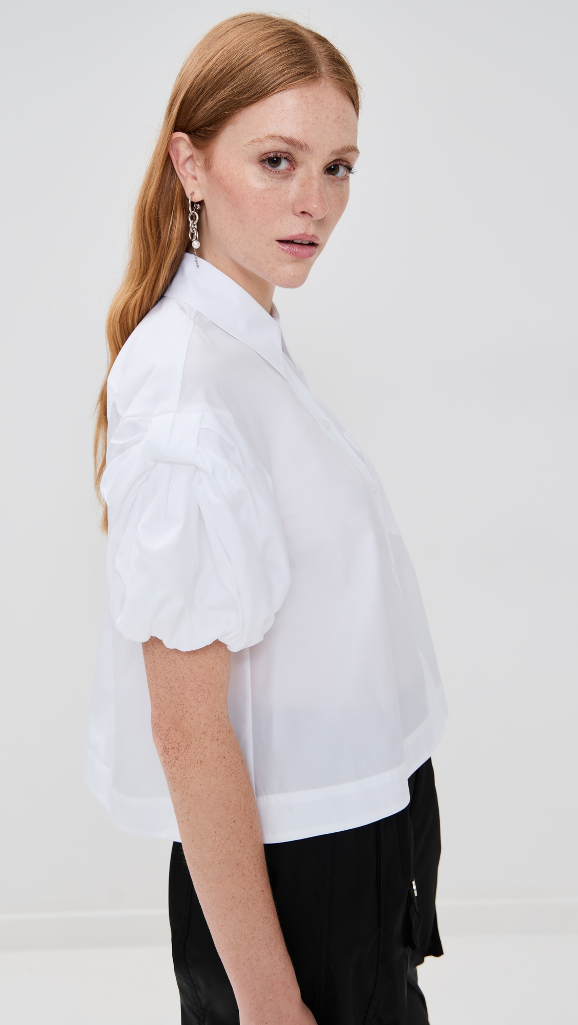 Cropped Puff Bow Sleeve Shirt - 3