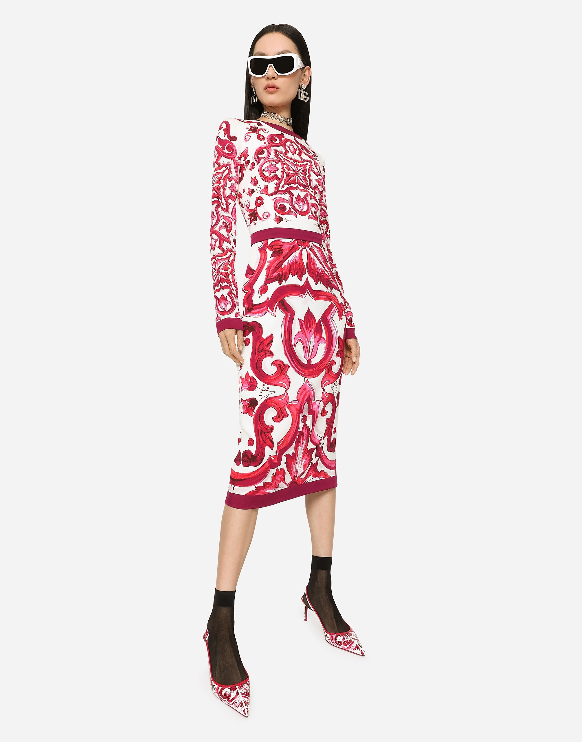 Majolica-print charmeuse midi dress - 2