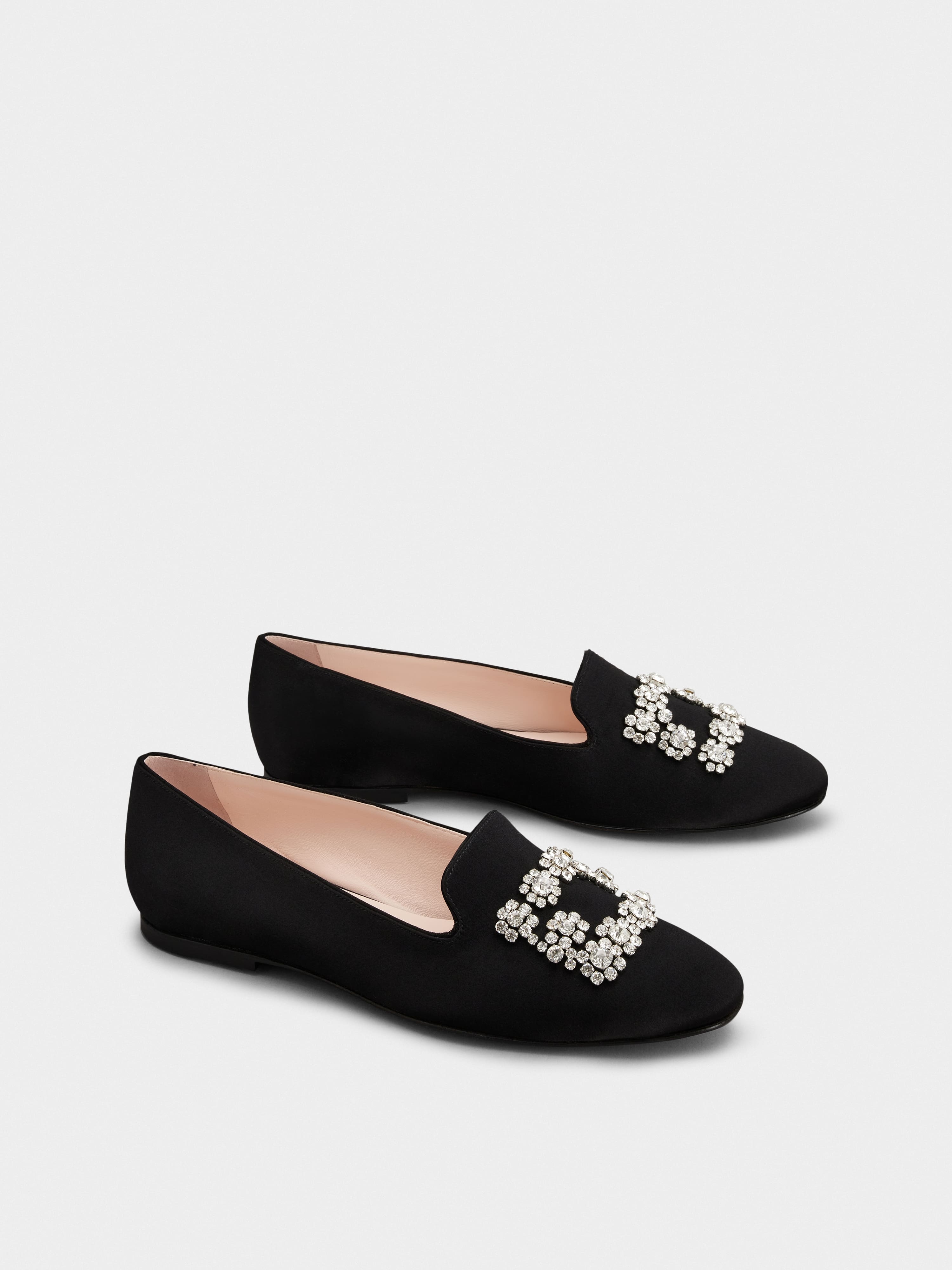 Flower Strass Embroidered Buckle Loafers in Satin - 2