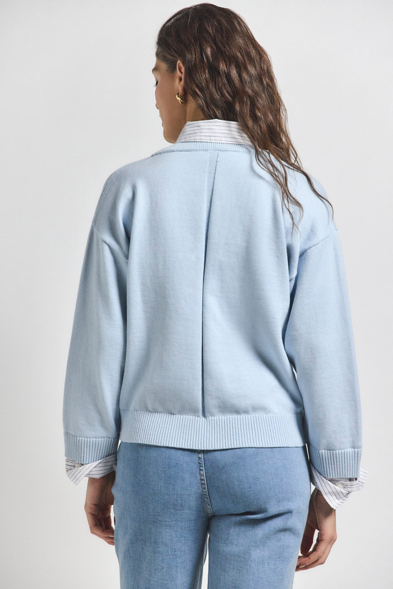 DEREK LAM 10 CROSBY RIDA STRIPED MIXED MEDIA SWEATER outlook