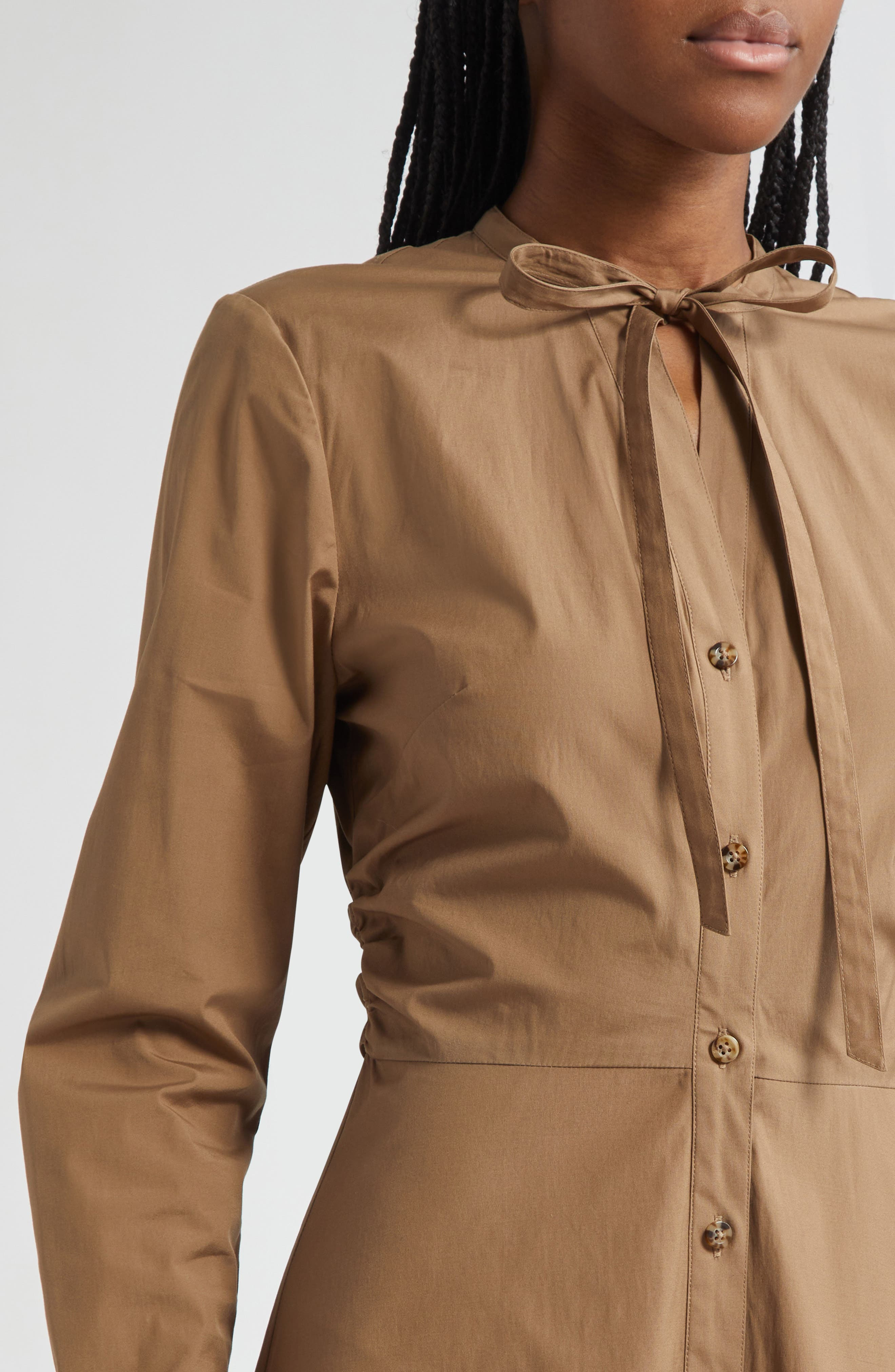 Veronica Beard Honora Long Sleeve Stretch Cotton Shirtdress in Lichen at Nordstrom - 4
