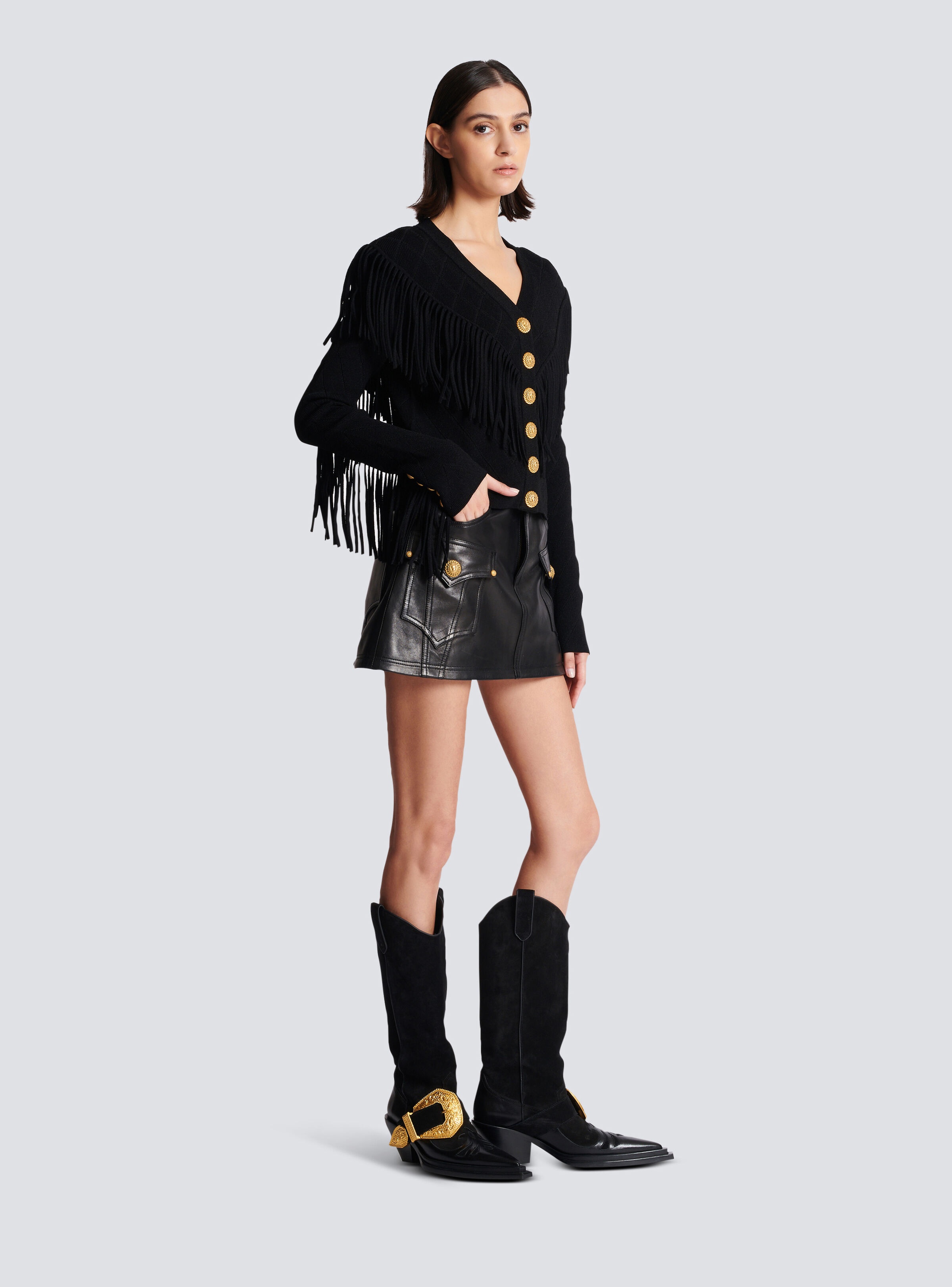 Fringed fine knit cardigan - 3
