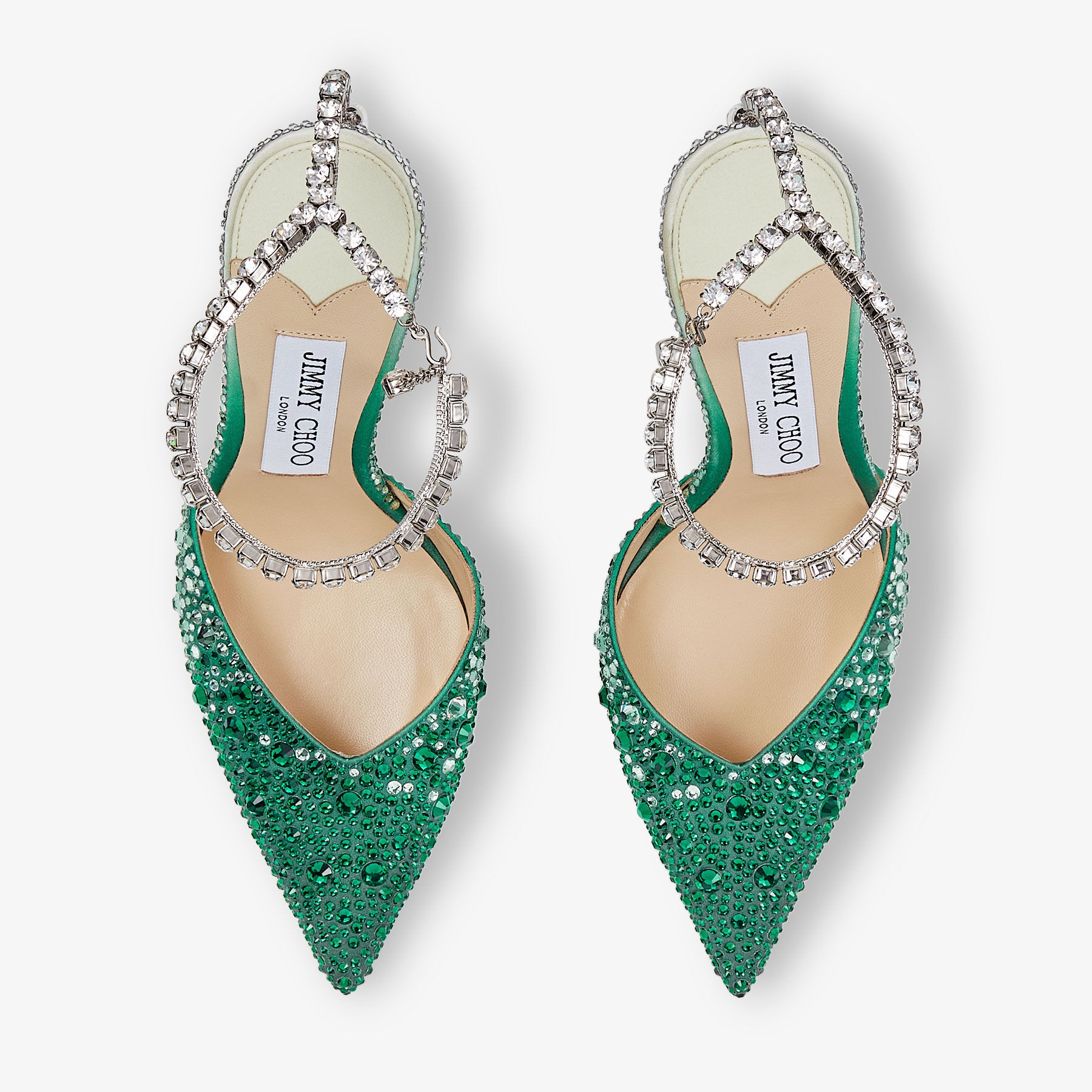 Saeda 100
Emerald Satin Pumps with Swarovski Crystals - 4