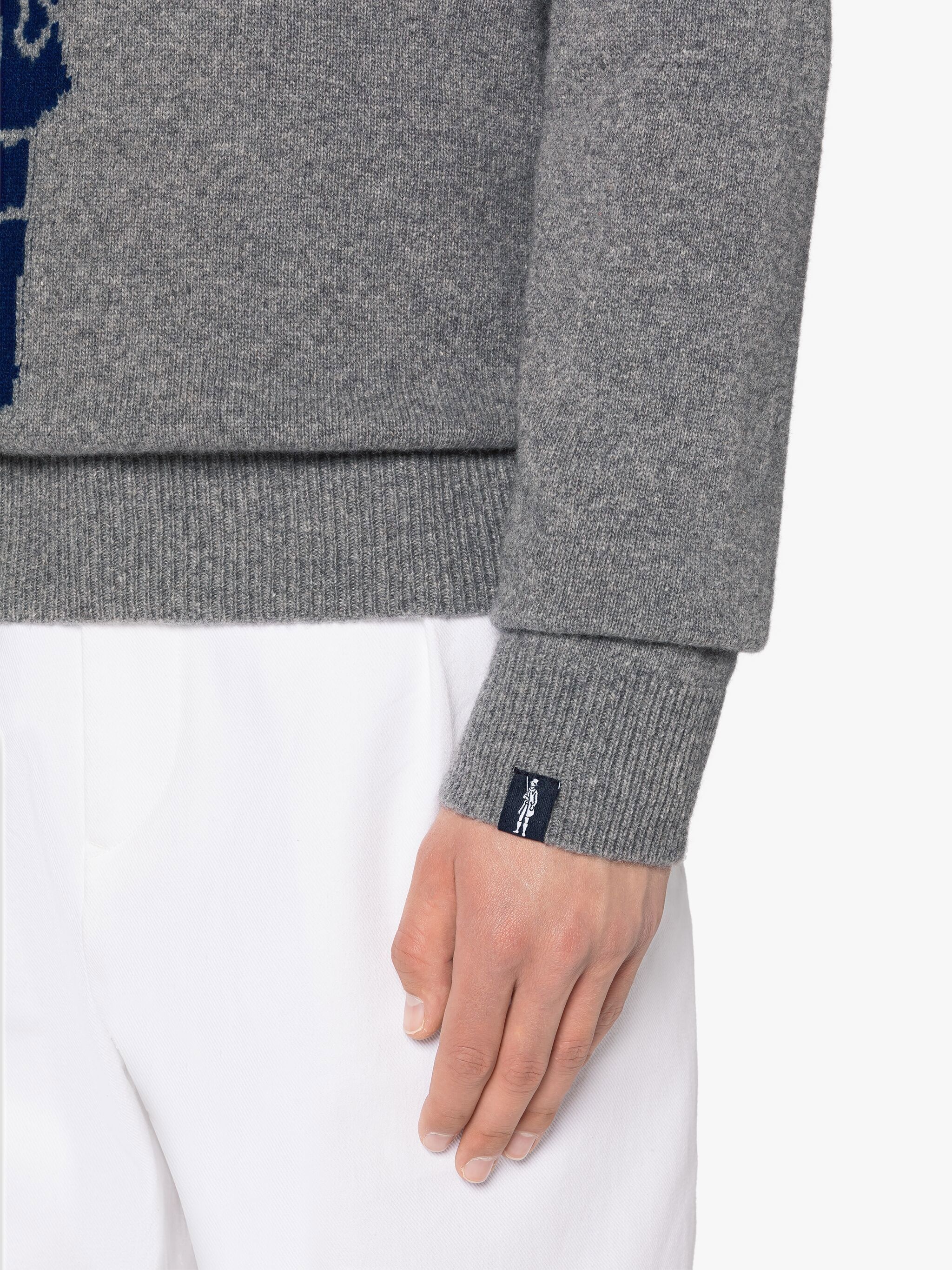 DANDY BLUE & GREY MERINO WOOL & CASHMERE CREWNECK SWEATER - 6