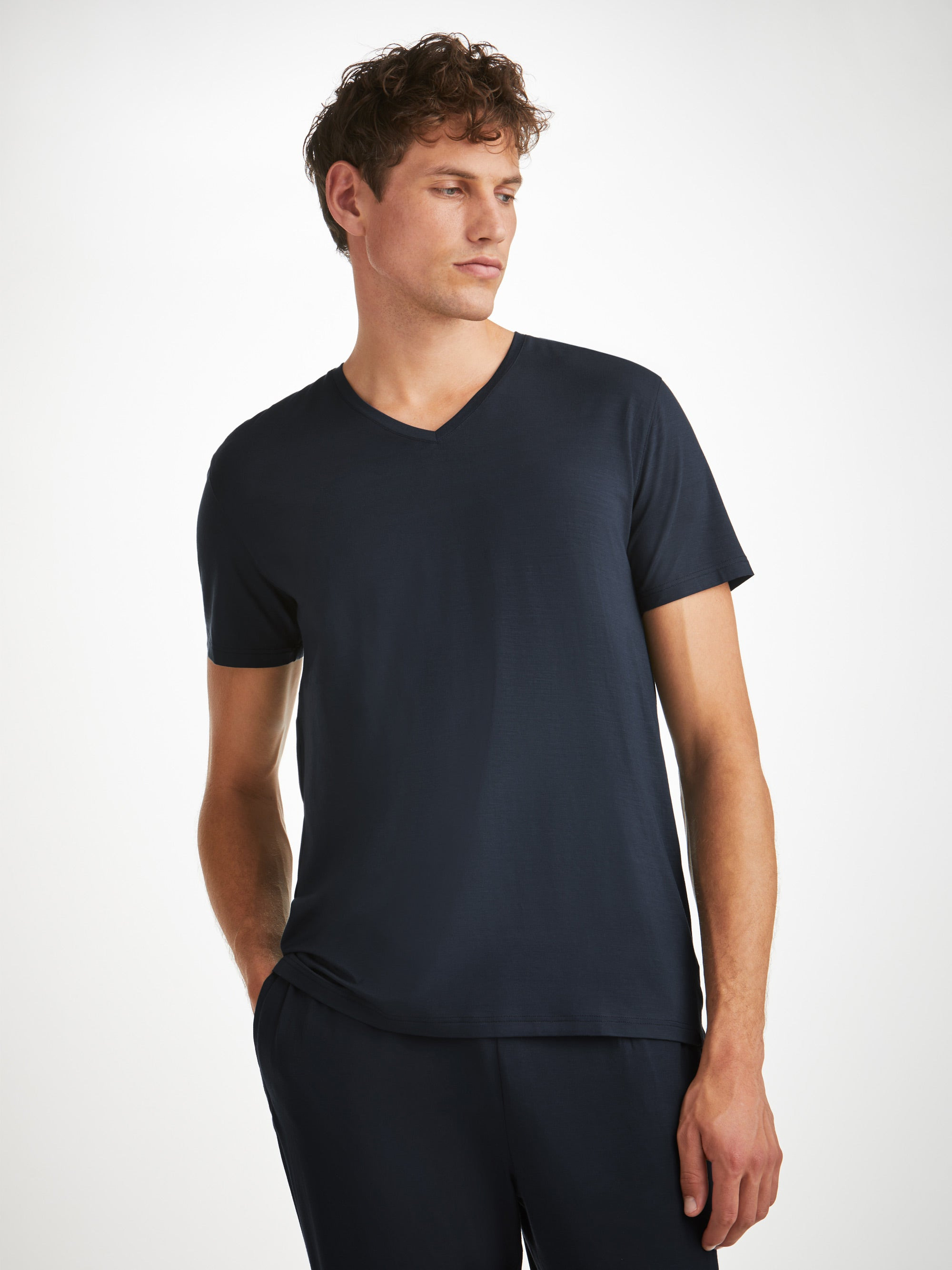 Men's V-Neck T-Shirt Basel Micro Modal Stretch Navy - 8