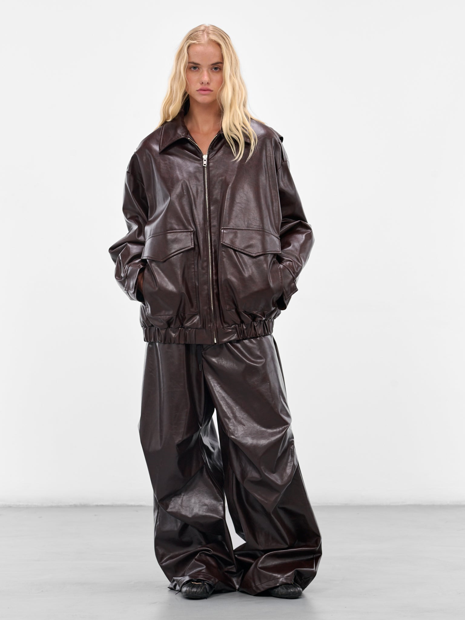 Brown Faux Leather Jacket - 6