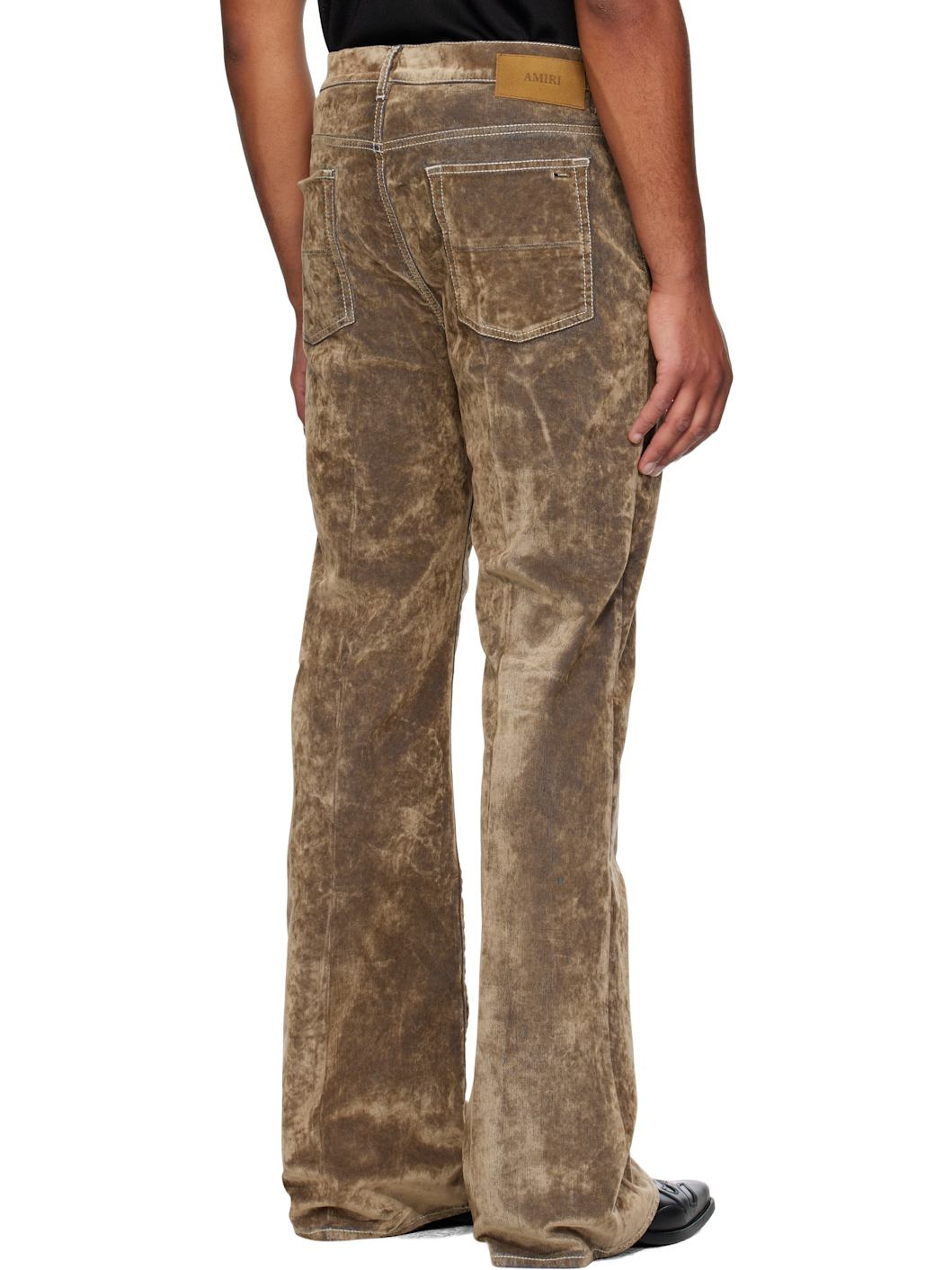 Tan Velvet Flare Jeans - 3