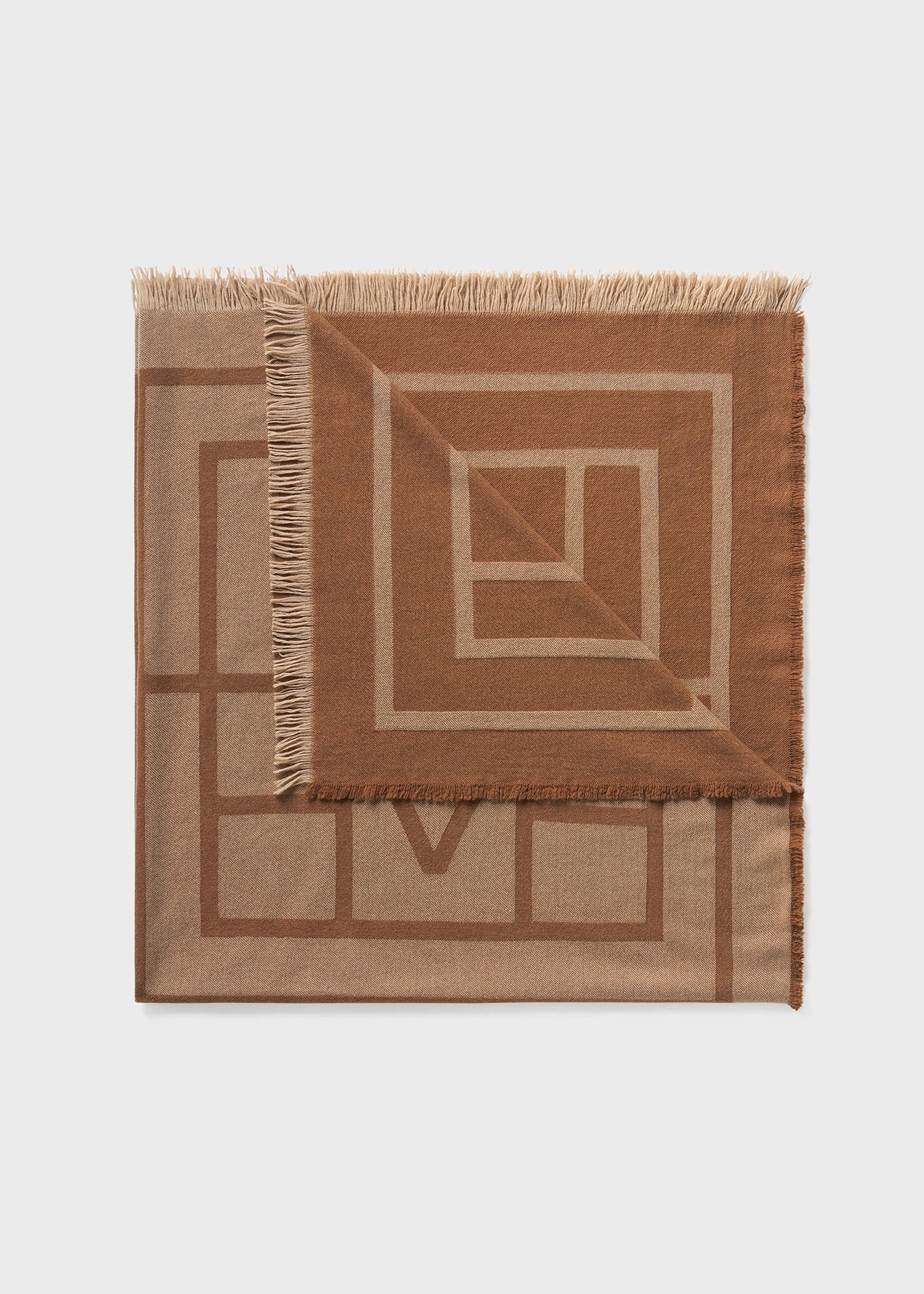 Monogram wool cashmere scarf camel - 4