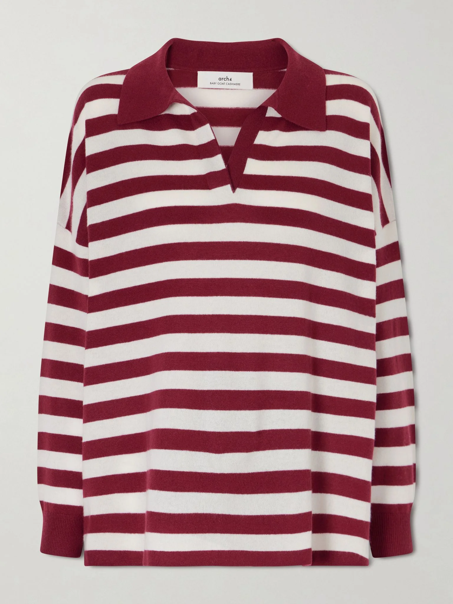 Victoria striped cashmere polo shirt Burgundy - 1