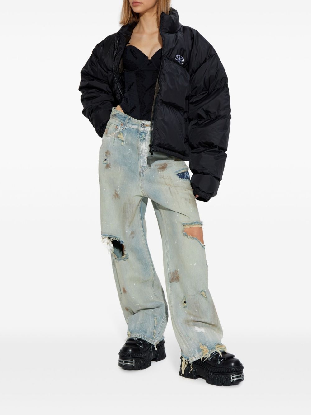 logo-embroidered puffer jacket - 2