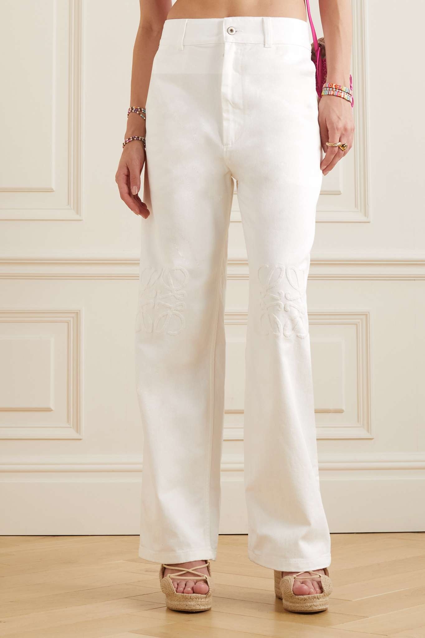 + Paula's Ibiza leather-trimmed embroidered high-rise wide-leg jeans - 3