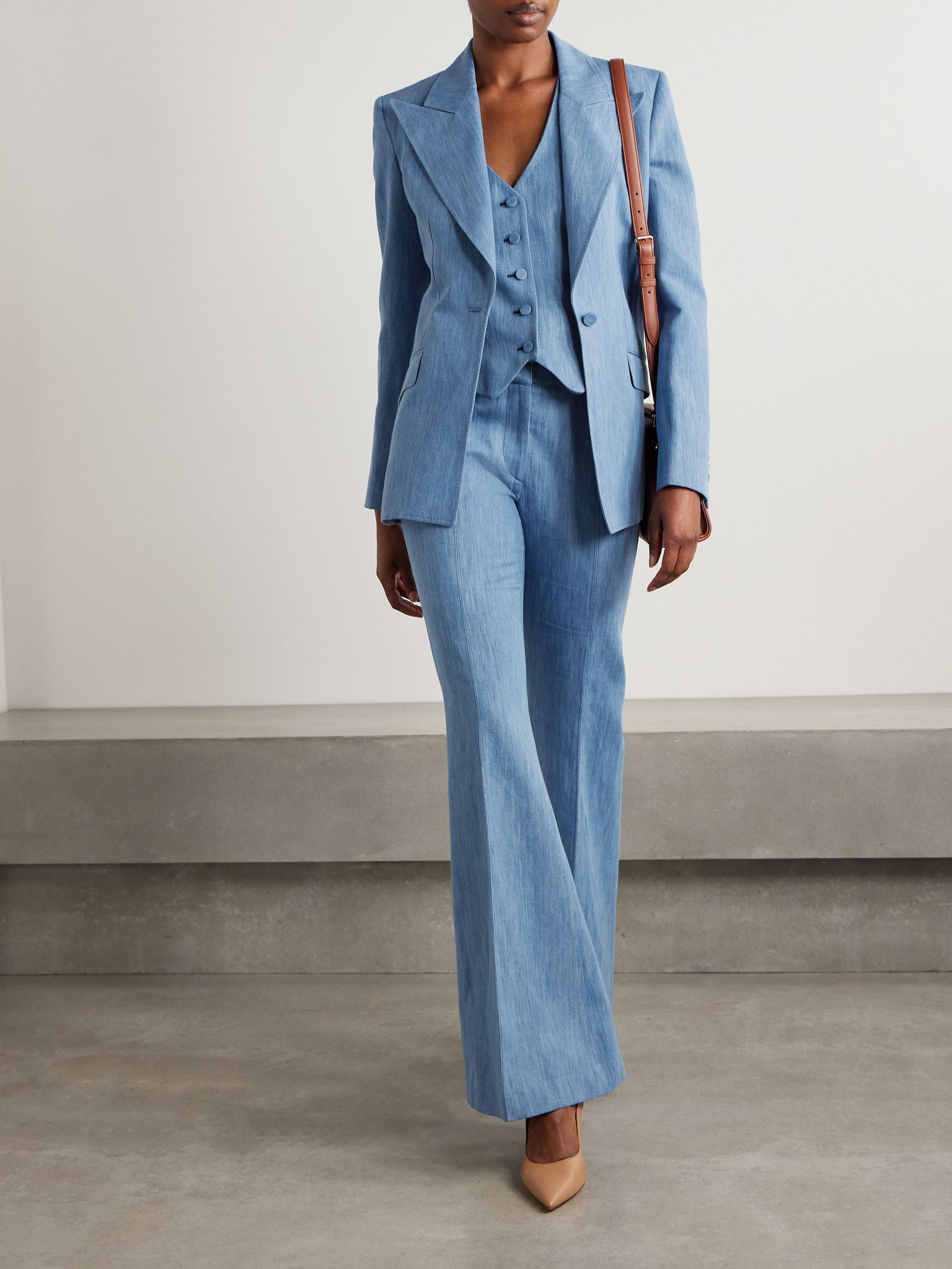 Rhein cotton and linen-blend chambray flared pants Light blue - 2
