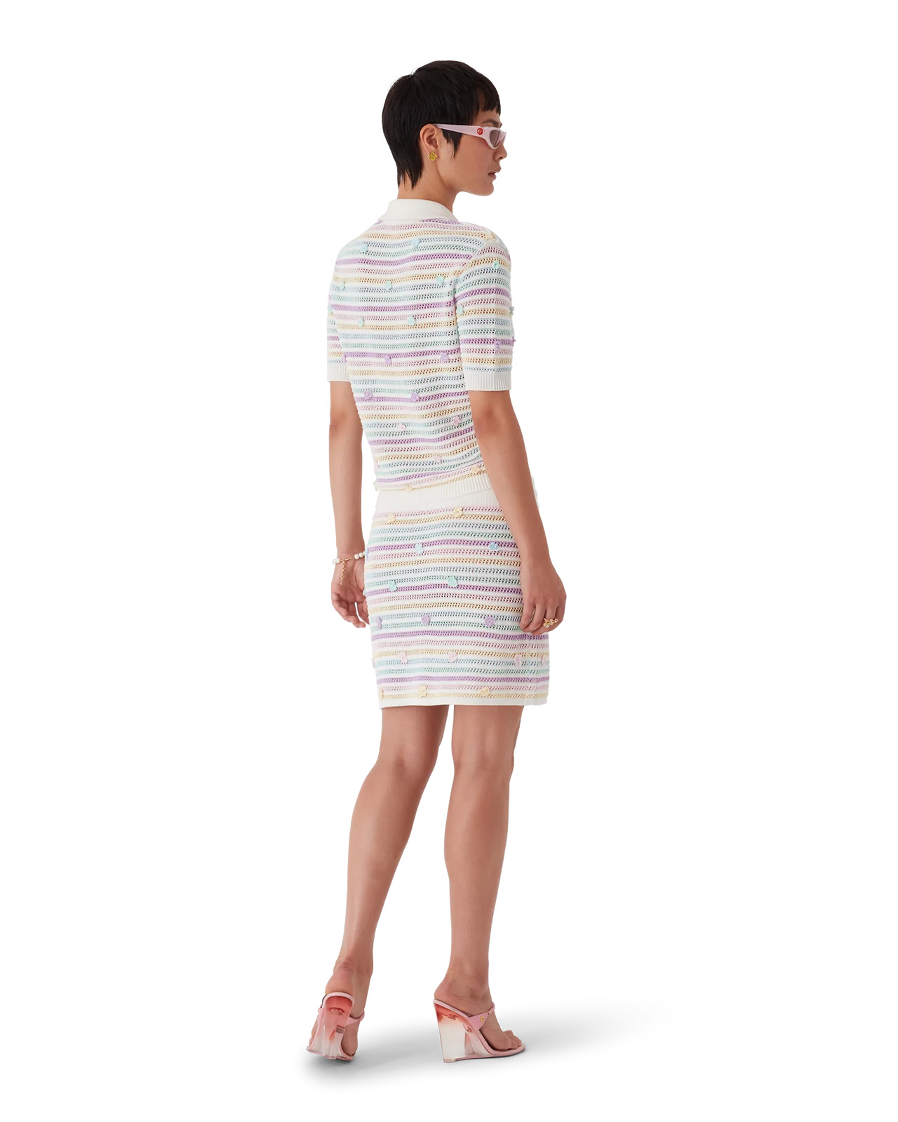 Flower Stripe Cotton Crochet Polo | Casablanca Paris - 3