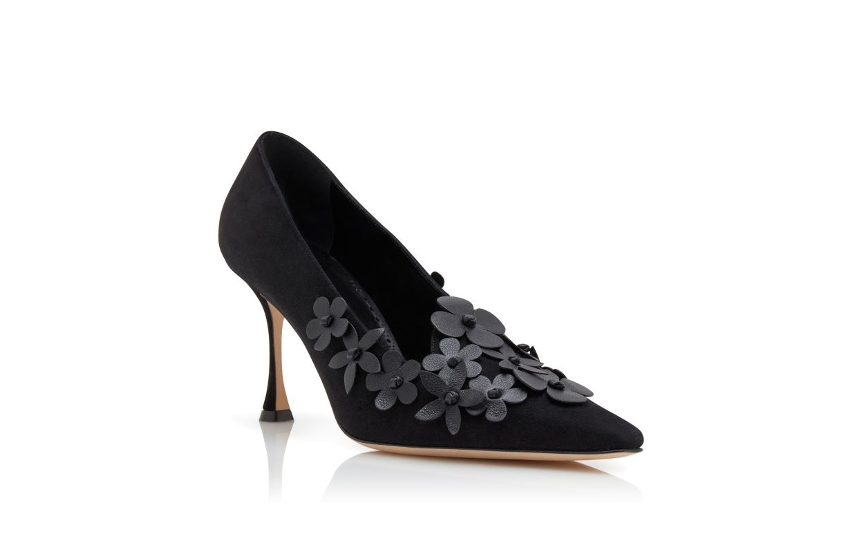 Black Suede Pointed Toe Pumps - 3