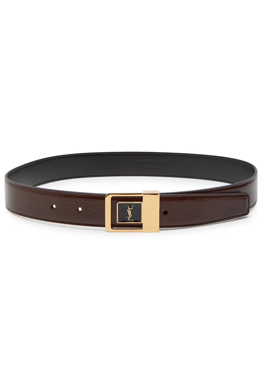 Saint Laurent Logo-engraved Grained Leather Belt - 1