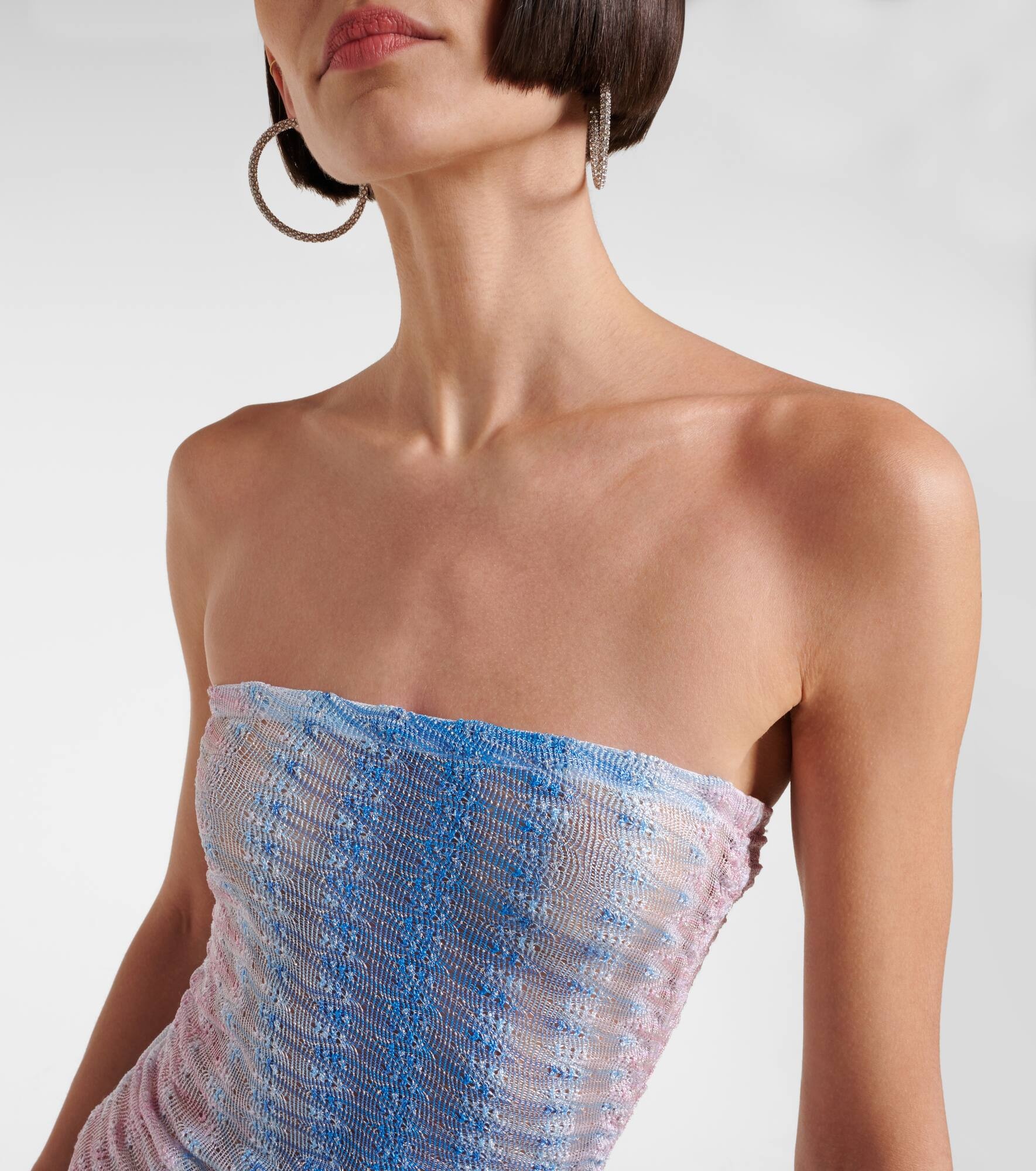 Zig Zag semi-sheer strapless maxi dress - 4