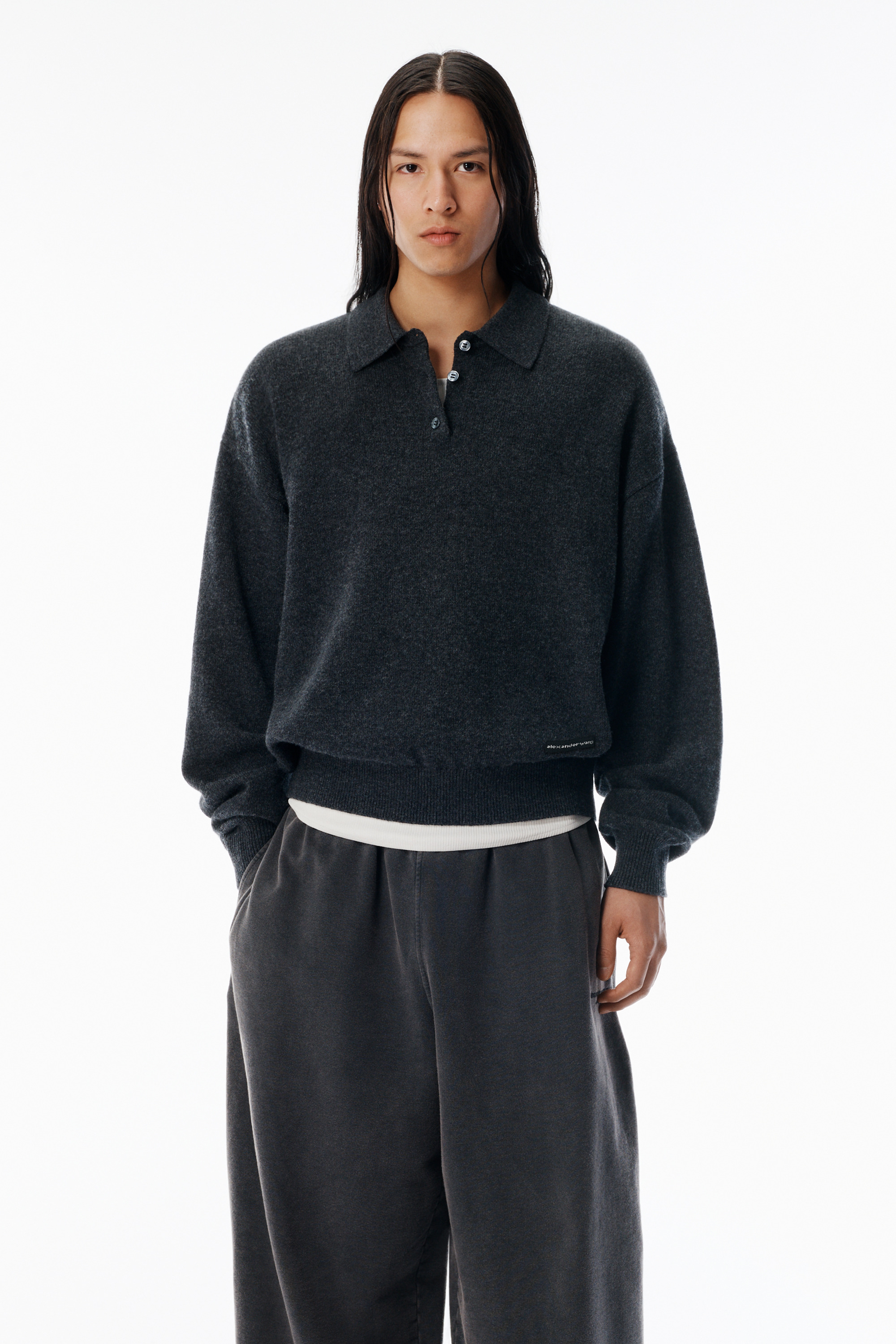 Charcoal Wool-Blend Henley Pullover - 2