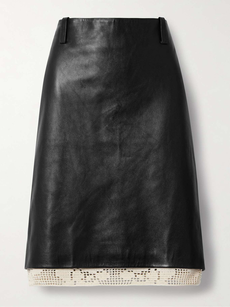 Crochet-trimmed leather midi skirt - 1