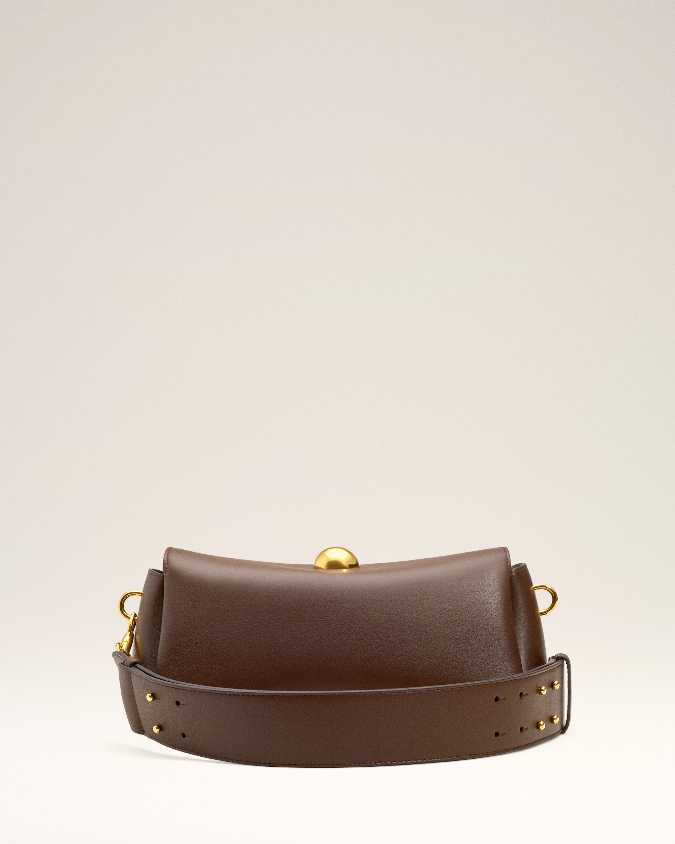 BROWN  SMOOTH LEATHER CARROUSEL BAG - 5