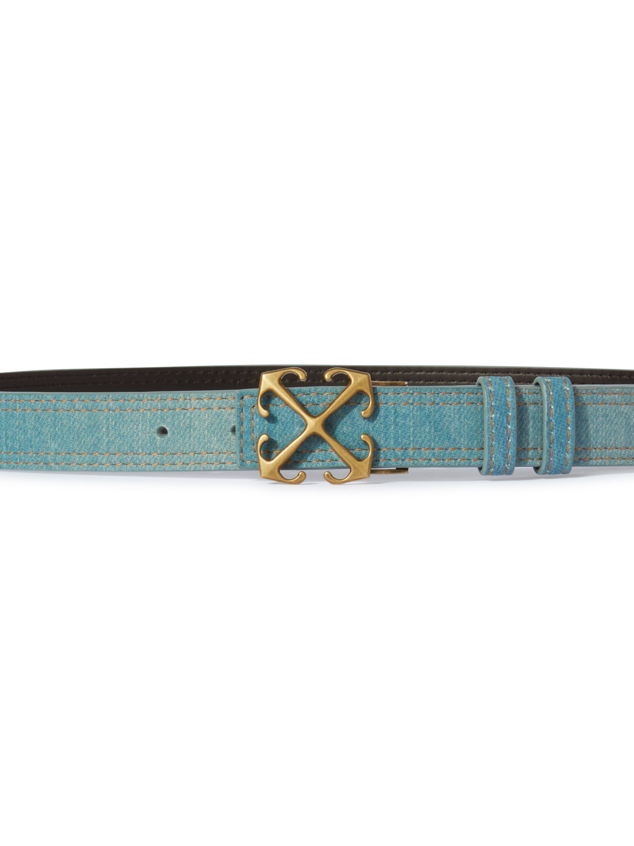 Light Blue Denim Leather Arrow Belt - 3