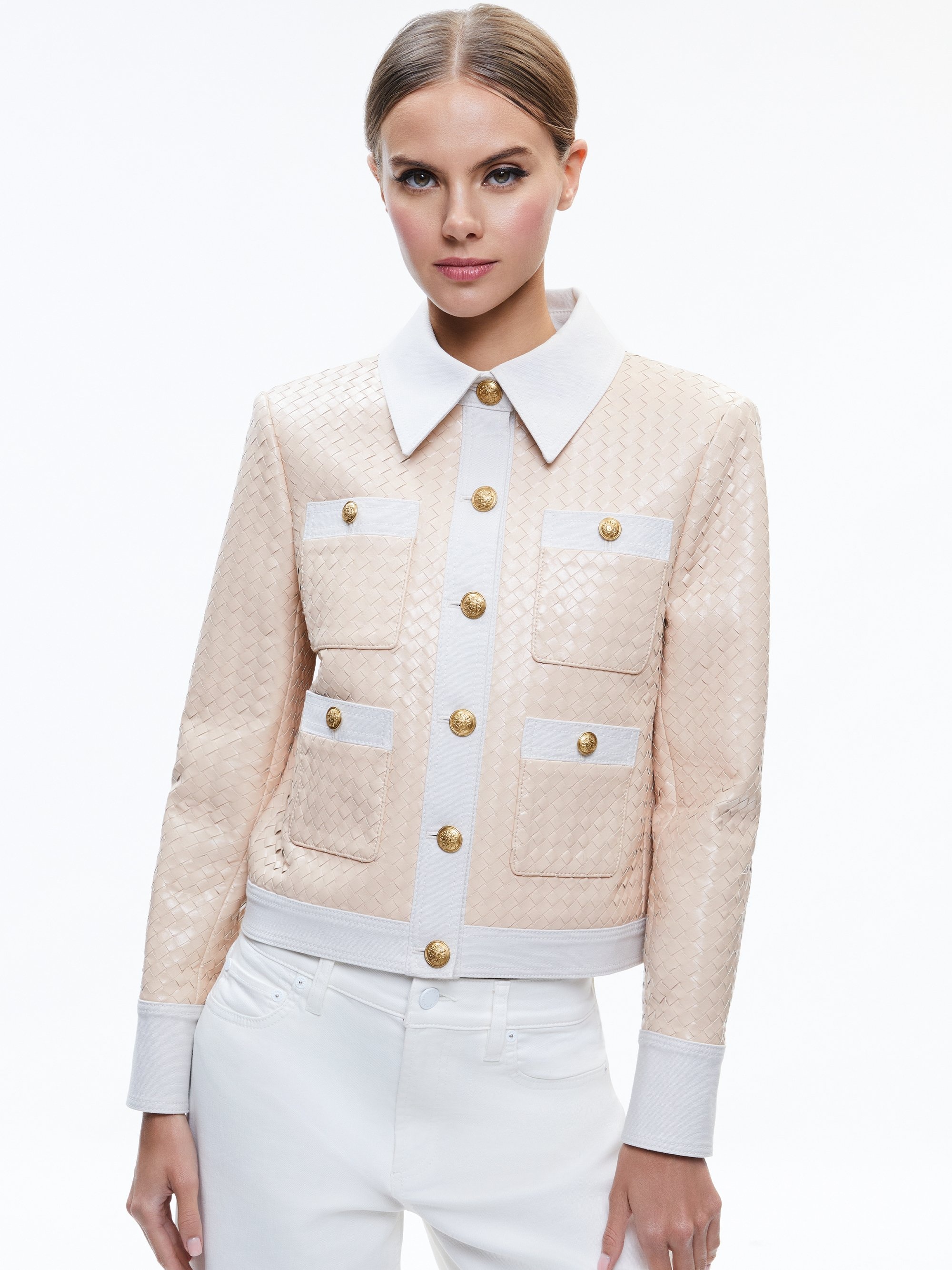 KINLEY WOVEN VEGAN LEATHER JACKET - 3