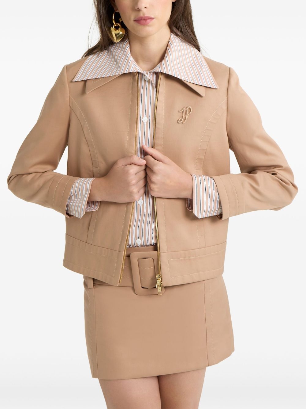 zip-up cropped twill jacket - 4