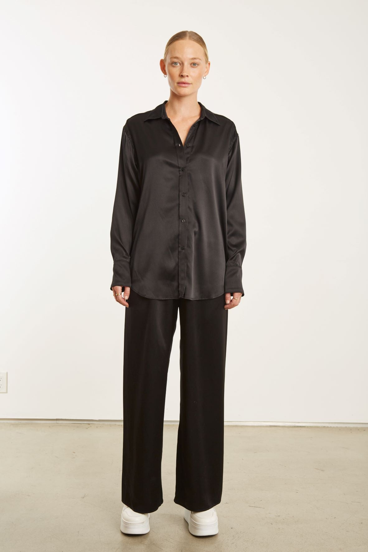 BLACK SILK EASY PANTS - 5