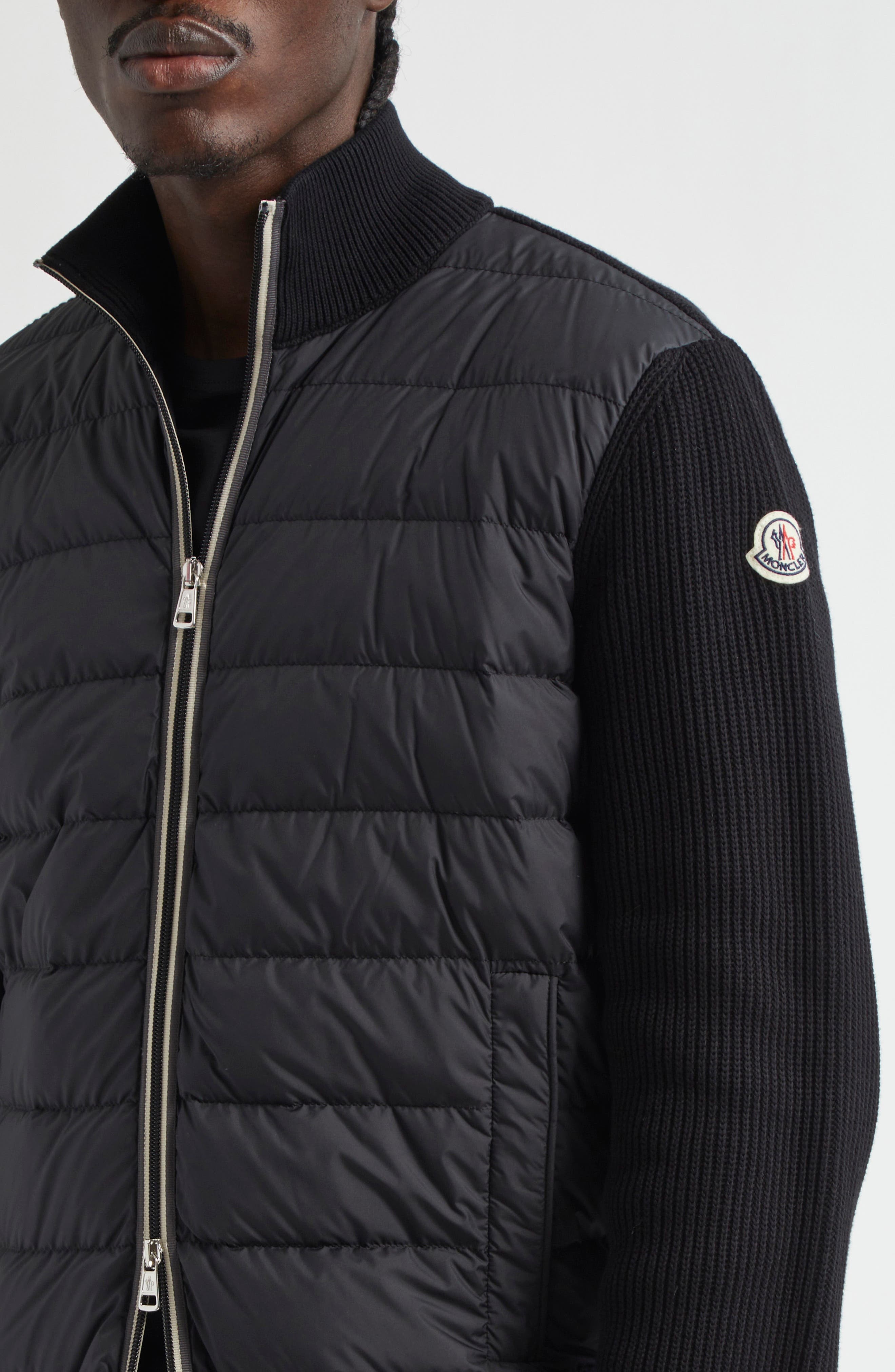 Moncler Quilted Down & Cotton Knit Cardigan in Black at Nordstrom - 4