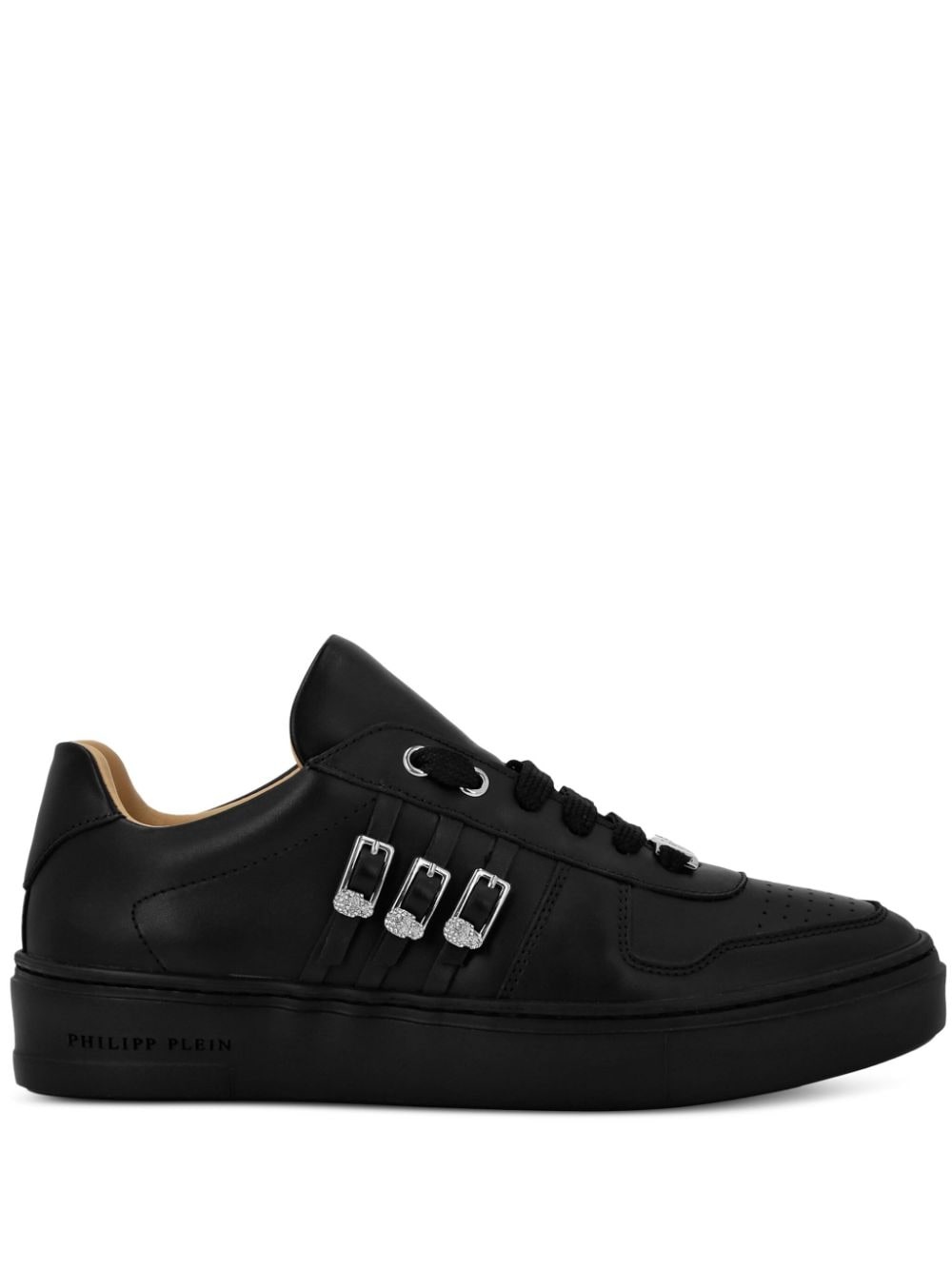 skull-appliqué leather sneakers - 1