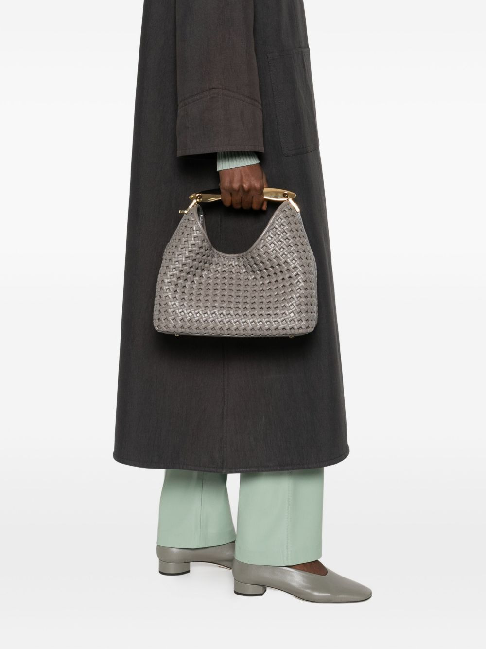 Boomerang woven leather top-handle tote bag - 2