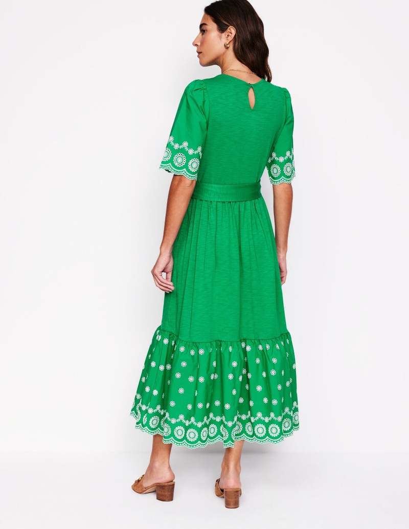 Isabel Broderie Mix maxi Dress-Rich Emerald 4
