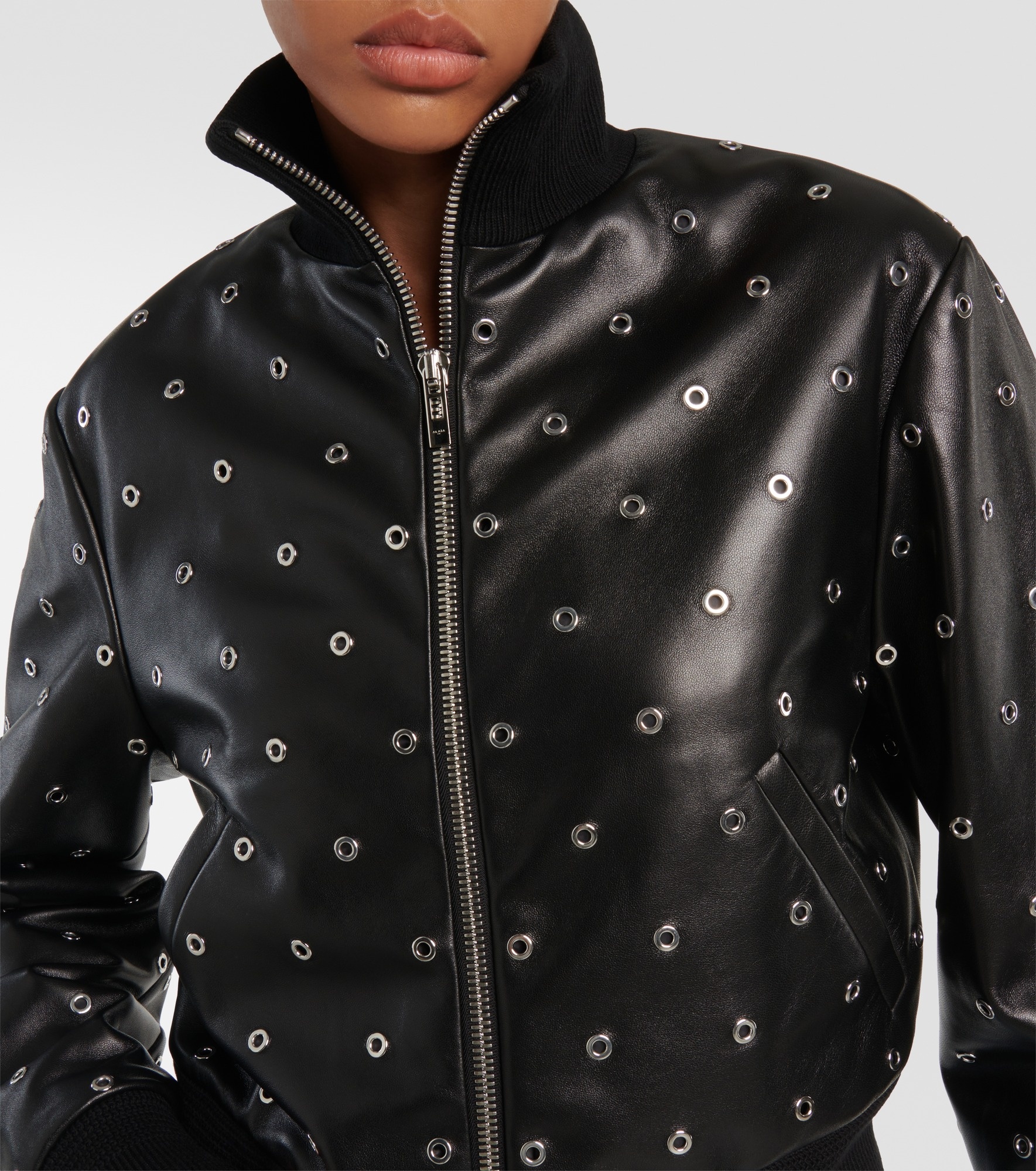 Studded leather bomber jacket - 4