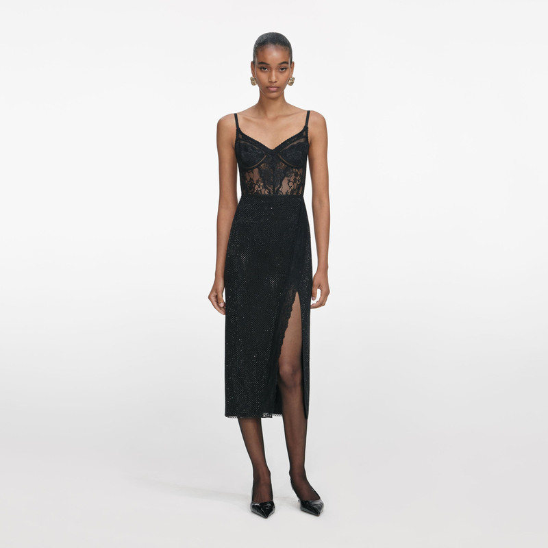 Black Rhinestone Midi Skirt 1