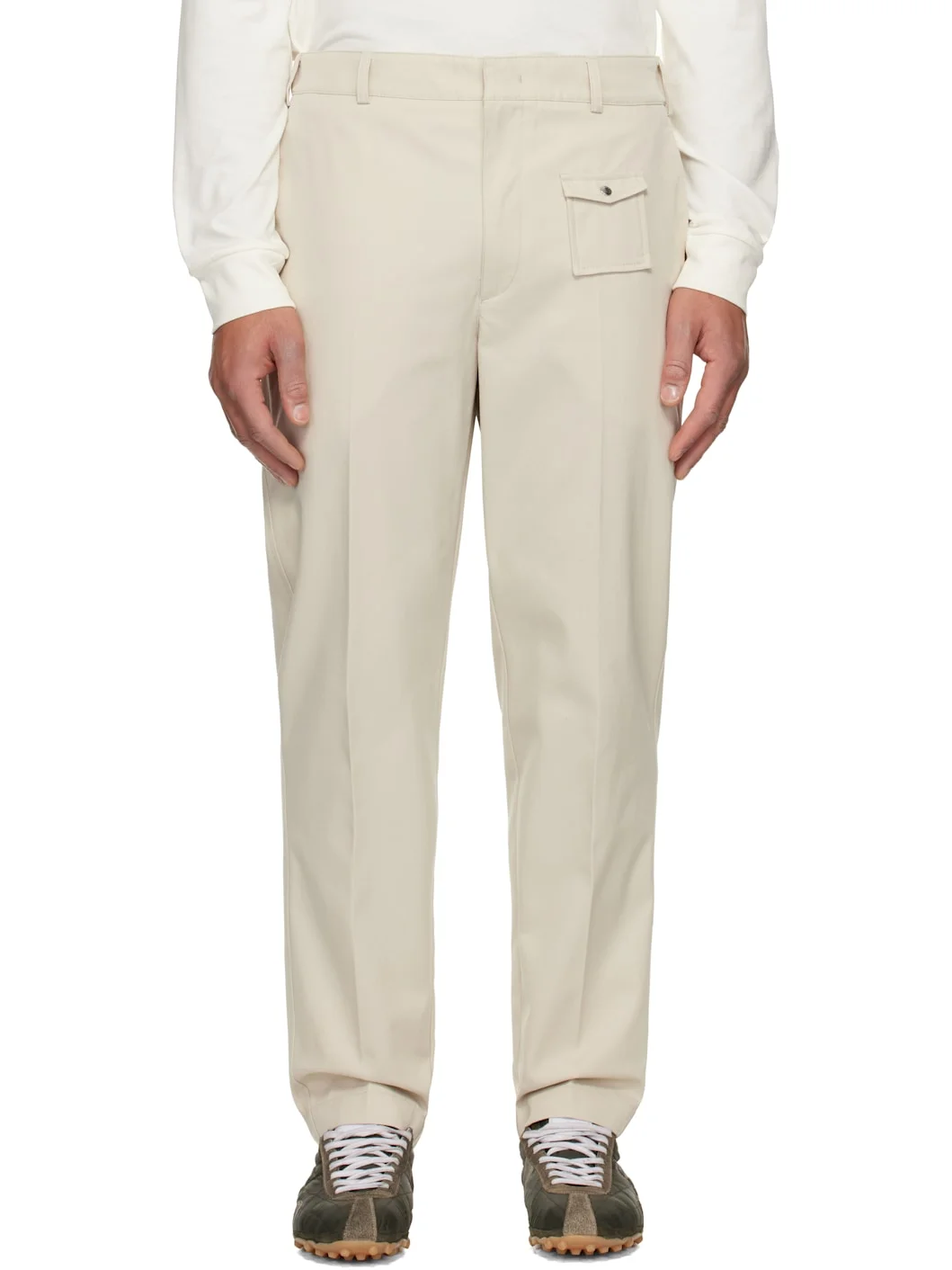 Beige Tailored Gabardine Trousers - 1