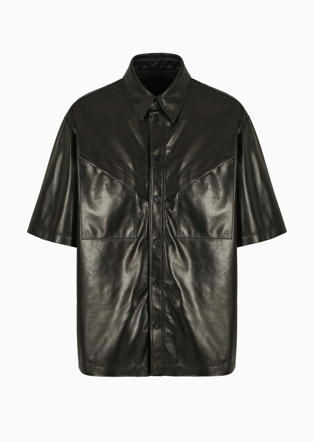 Short-sleeved shirt in partially vegetable-tanned plonge lamb nappa leather - 1