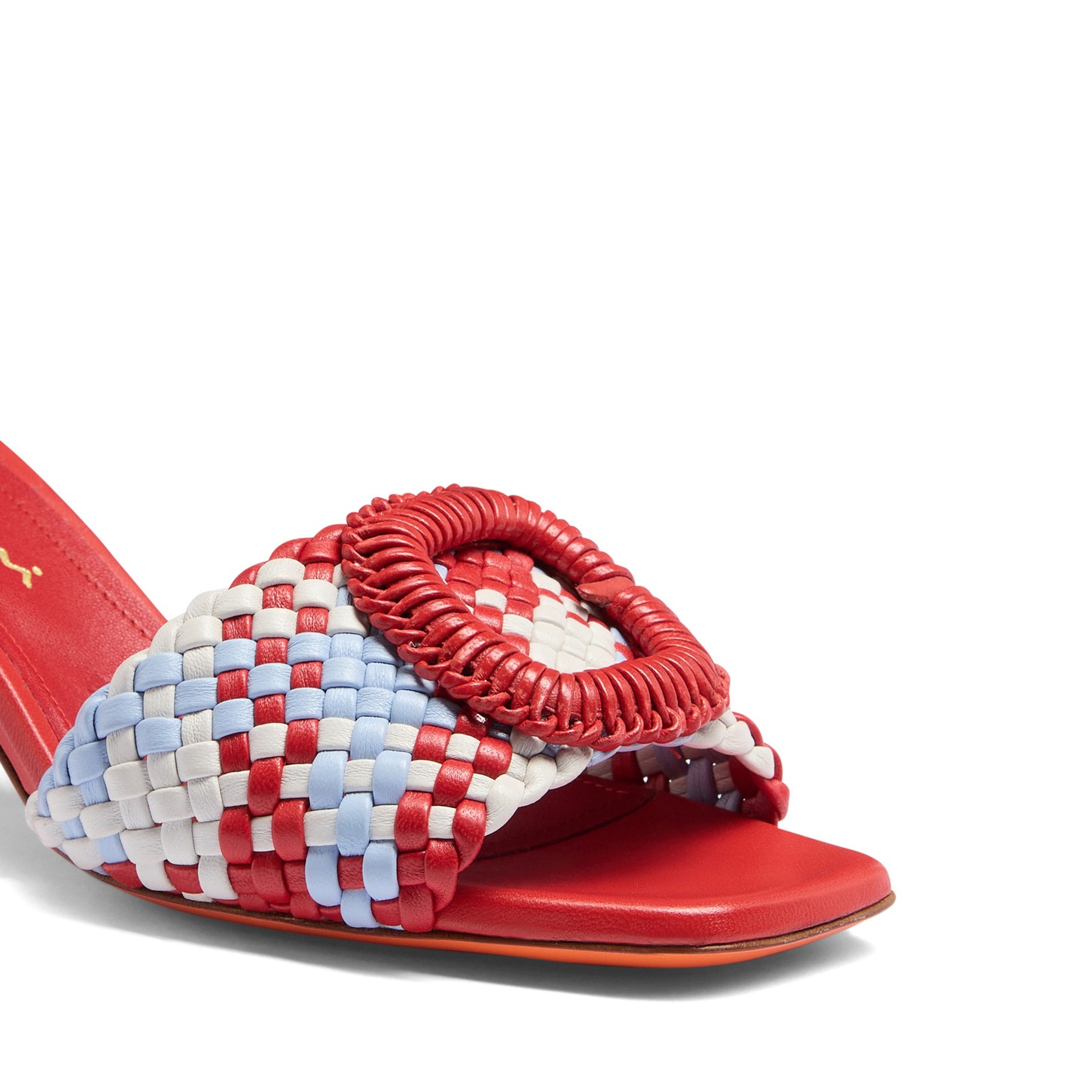Women's multicolor woven leather mid-heel sandal - 6