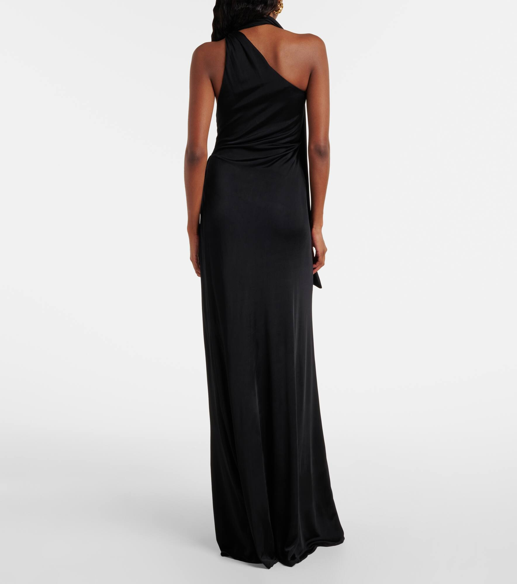 Scarf-detail one-shoulder jersey gown - 3
