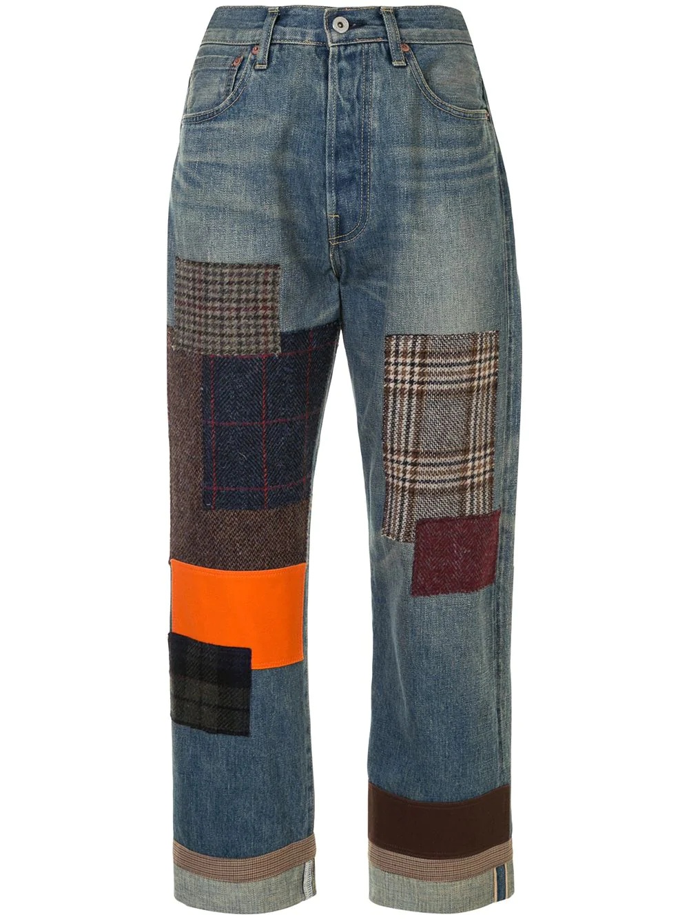 cropped patchwork jeans - 1