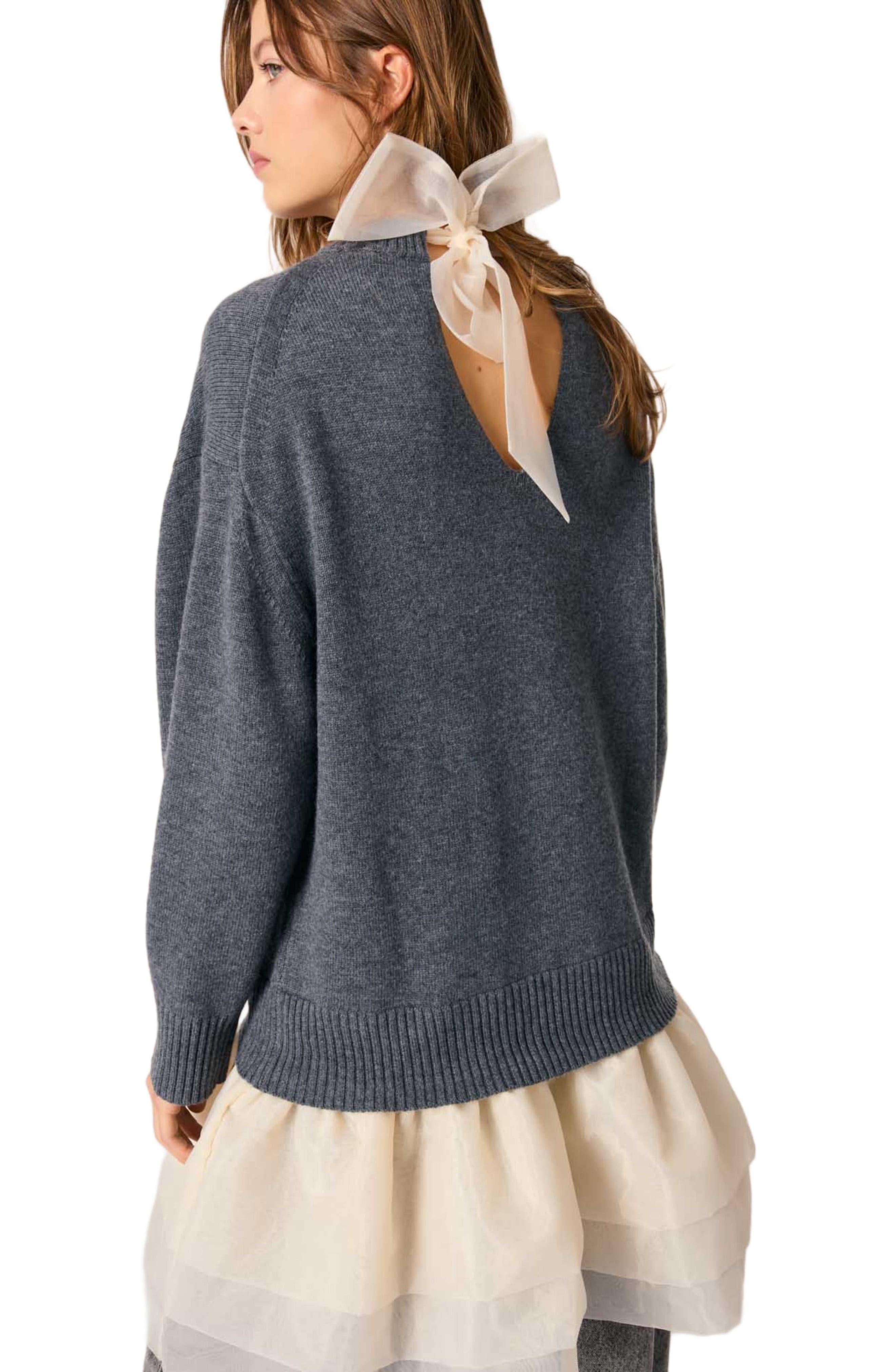 maje Wool and organza dual-fabric dress in Gray /Ecru at Nordstrom - 8
