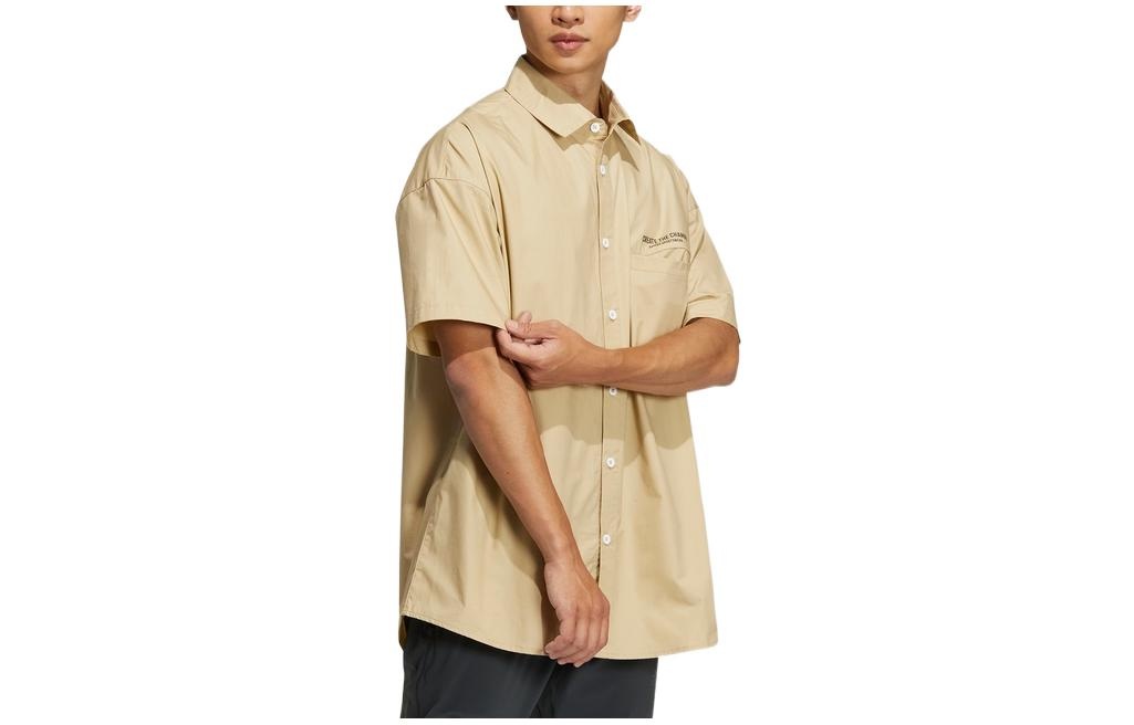 Men's adidas Back Alphabet Printing Pattern Lapel Short Sleeve Khaki Shirt HZ7032 - 3