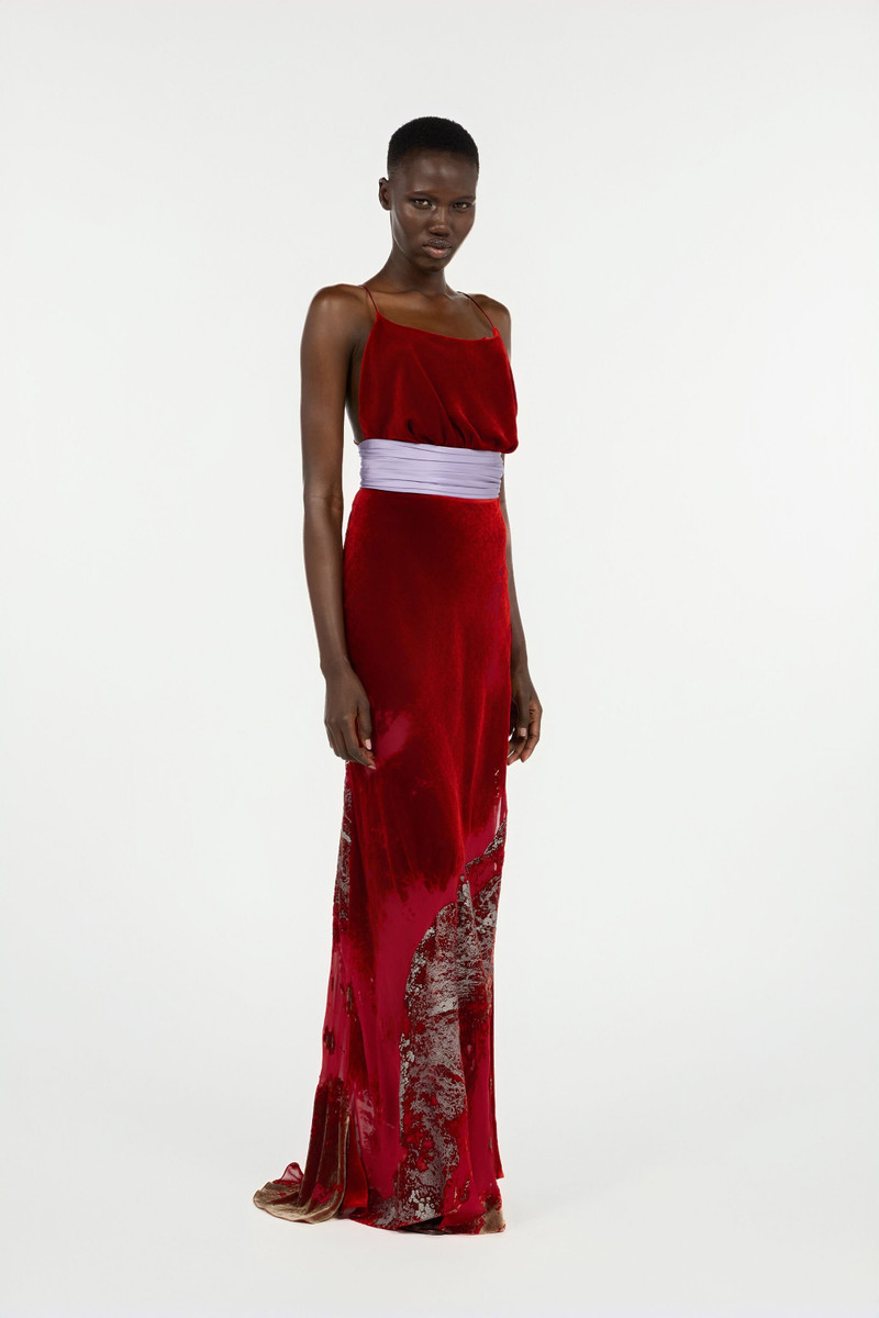 Long Dark Red Dress With Marine Print 3