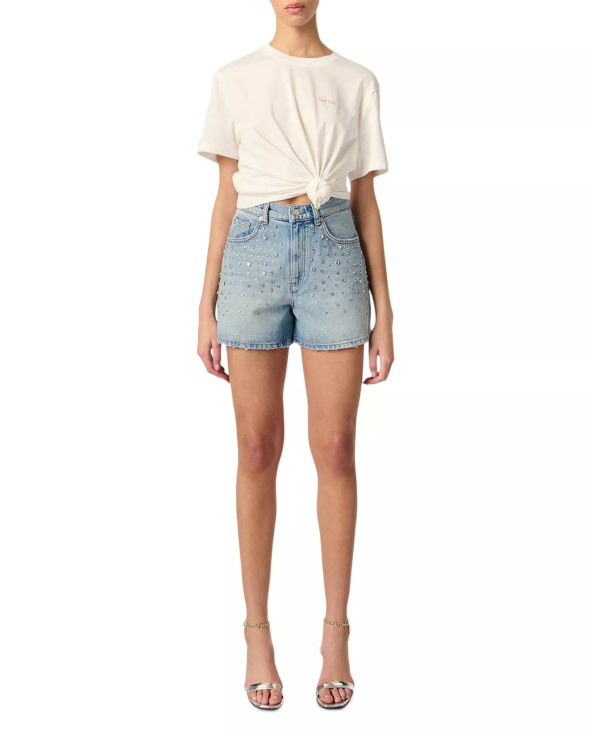Maje Studded Denim Shorts - 7