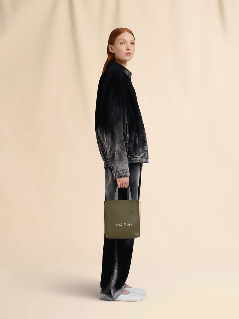 Marni DEEP GREEN CREAM AND BLUE LEATHER MUSEO MINI BAG WITH MARNI MENDING EMBROIDERY outlook