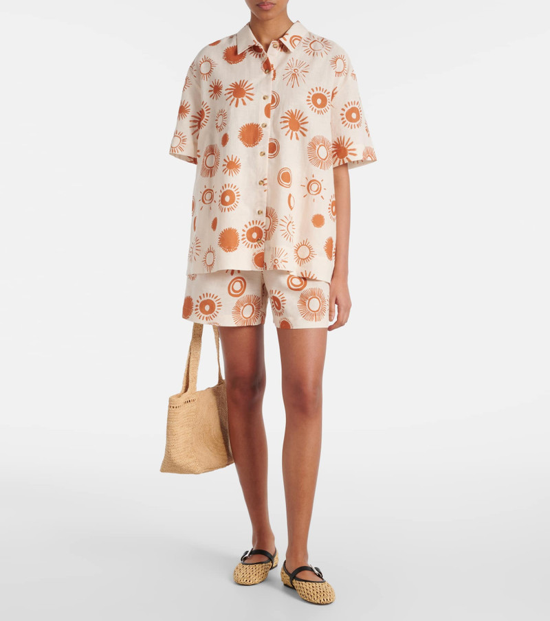 ASCENO Montauk linen and cotton bowling shirt outlook
