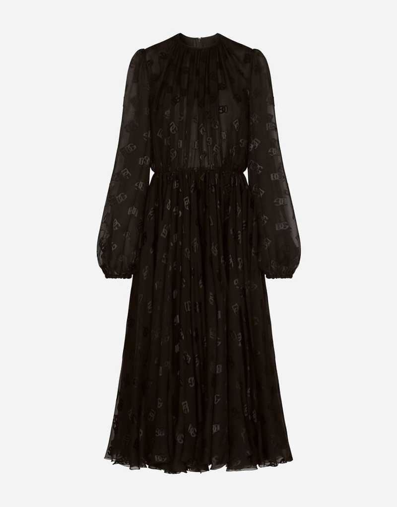 Devoré satin dress with all-over DG logo - 1
