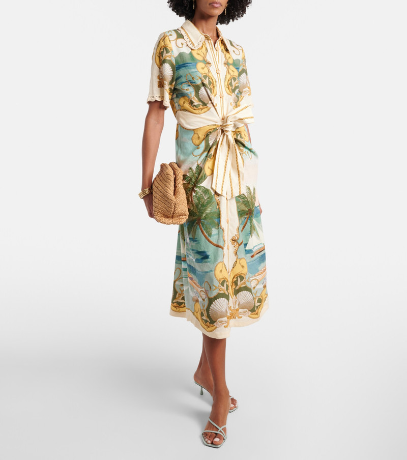 FARM RIO Royal Sea printed linen-blend shirt dress outlook