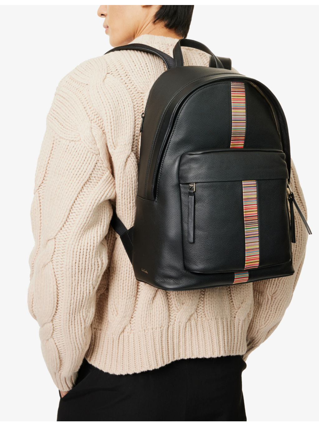 Signature Stripe grained leather backpack - 2