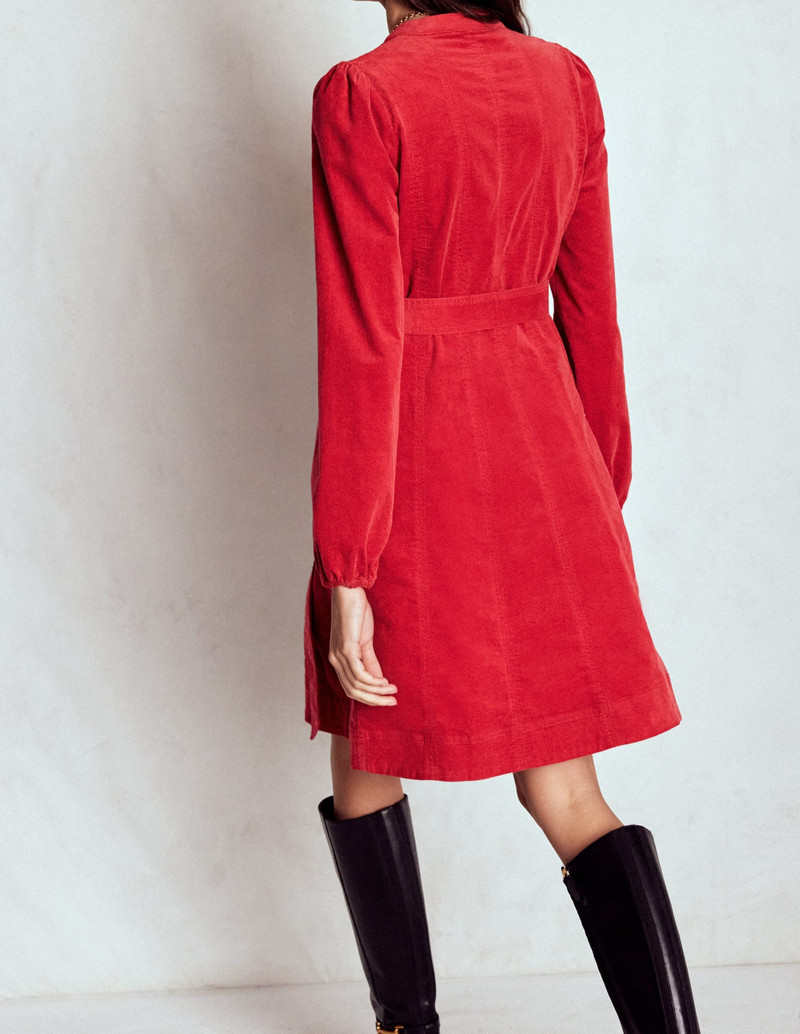 Ros Panelled Cord Short Dress-Crimson Red 4