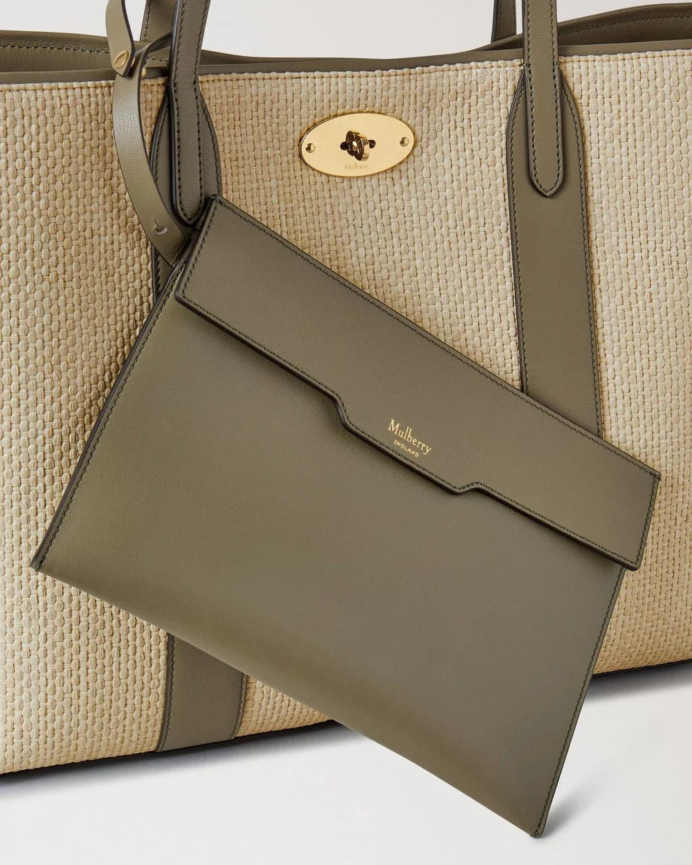 Bayswater Tote Linen Green & Natural Raffia & Leather - 4
